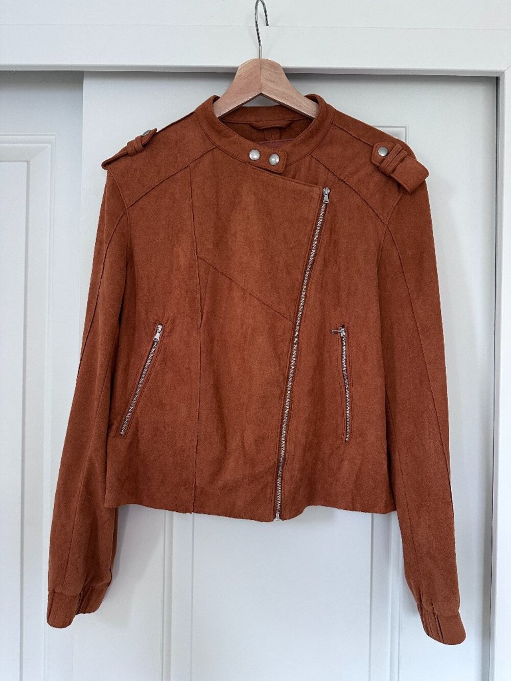 BLANK NYC Suede Leather Biker Moto Jacket Brown Women's S